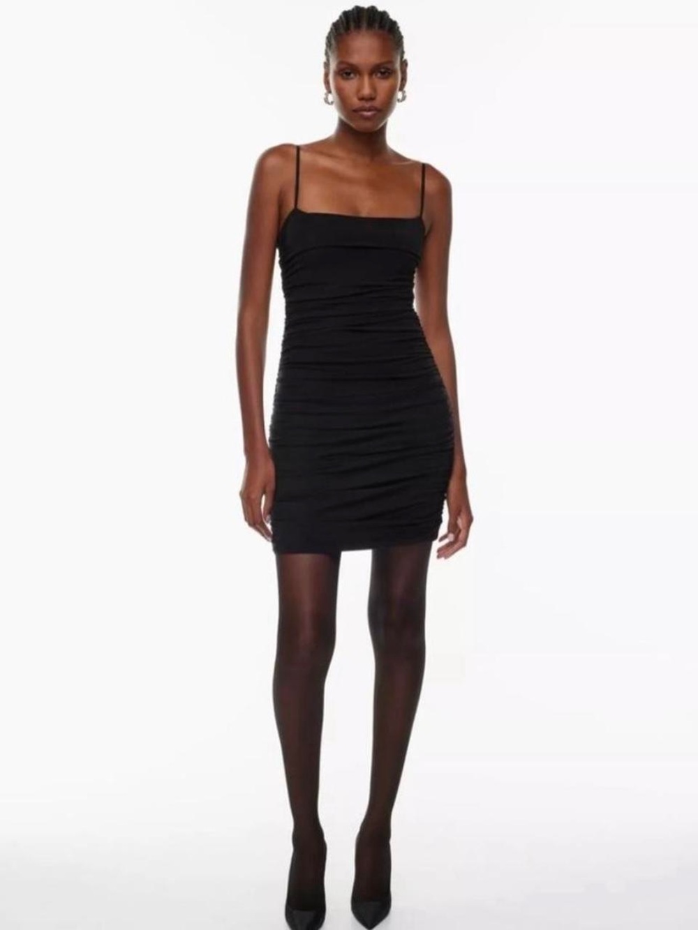 Black Ruched Square-Neck Mini Dress